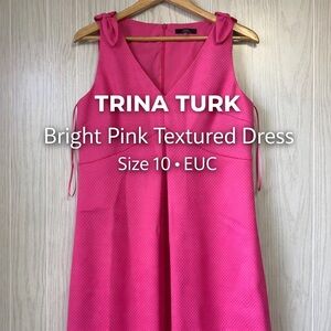 Trina Turk Bright Pink Textured A-Line Dress Bow Straps Size 10